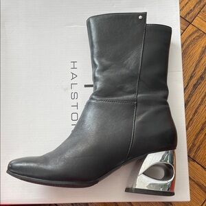 H by Halston Black Heeled Boots with Silver Accent